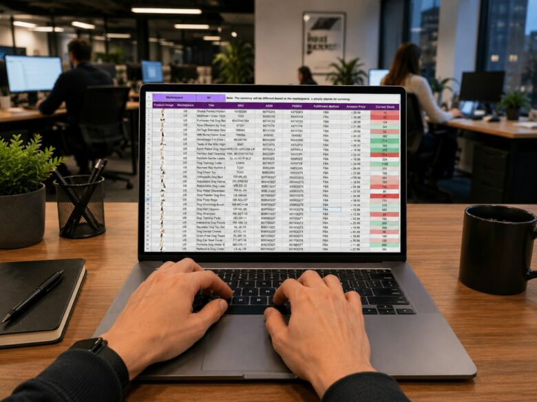 Hands typing on a laptop with an Excel spreadsheet used to create a pivot table