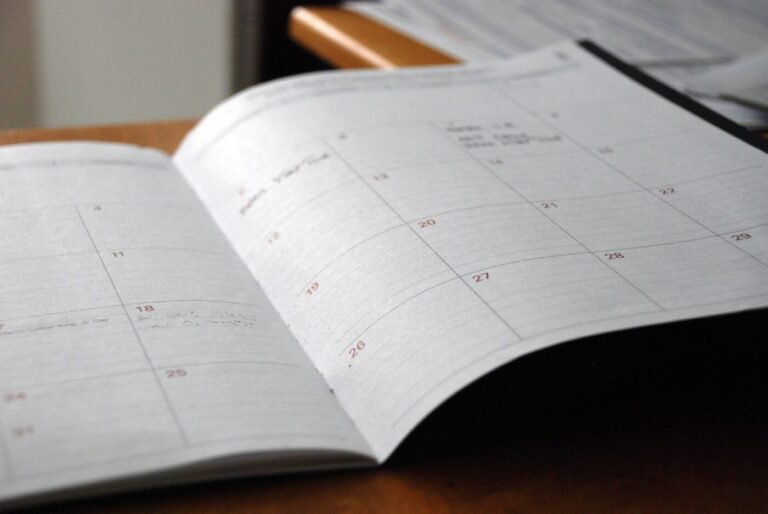 Monthly planner representing appointment scheduling software for small business