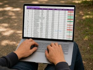 Person working on a laptop spreadsheet using VLOOKUP and XLOOKUP in Excel