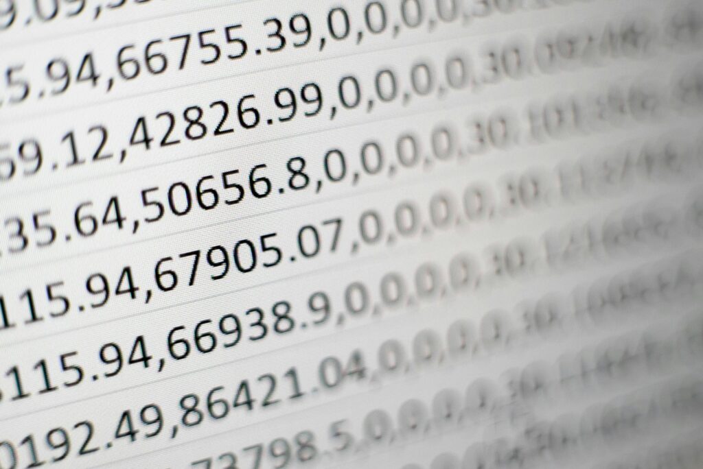 Printed page of numbers like the income and expenses freelancers track
