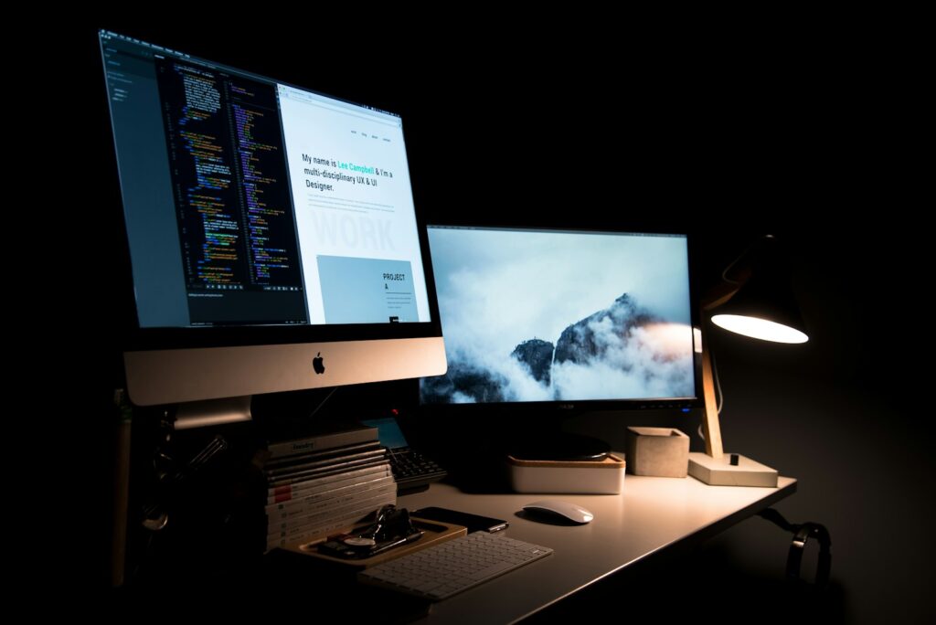Computer in a home studio running a free video editing program